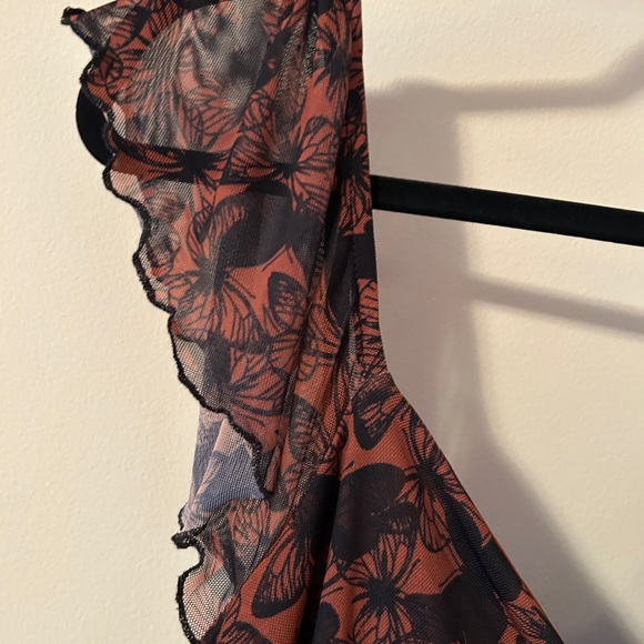 Black and Orange Butterfly Floral Mini Dress Autumnal - Picture 4 of 5